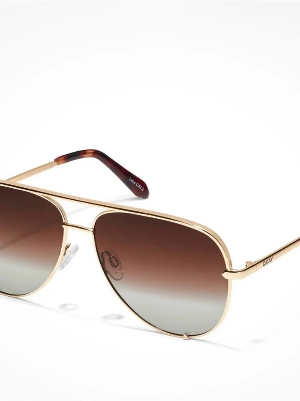 Quay Gold High Key Aviator Unisex Polarized Sunglasses with Brown Gradient Lens